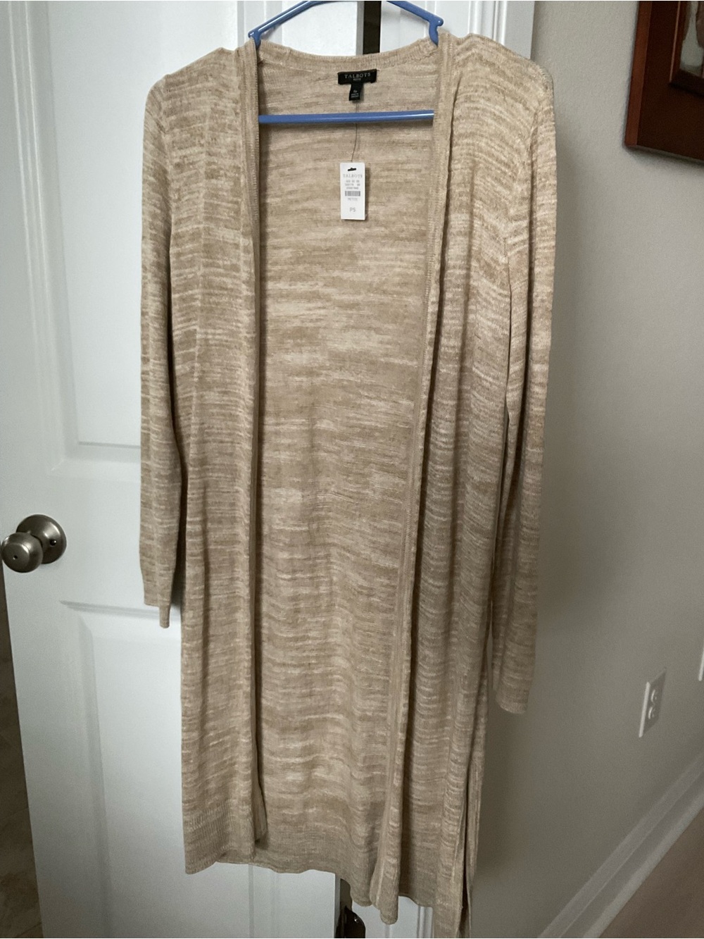 Talbots Beige Marled Open-Front Long Cardigan